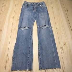 MOUSSY Vintage denim CLIFTON Remake Flare in Blue jeans size 24 Cotton & Leather